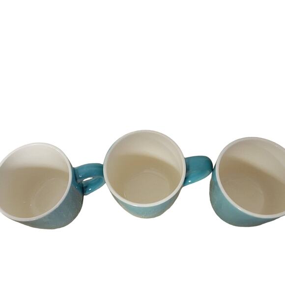 Set Of 3 Made In USA Turquoise Coffee Cups Good Used Condition - Picture 2 of 3